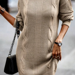 Nathalie | Strickkleid Damen Rollkragen Zopfmuster