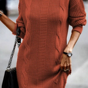 Nathalie | Strickkleid Damen Rollkragen Zopfmuster
