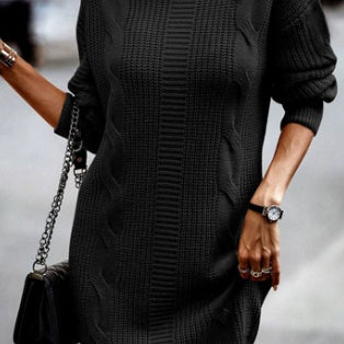 Nathalie | Strickkleid Damen Rollkragen Zopfmuster