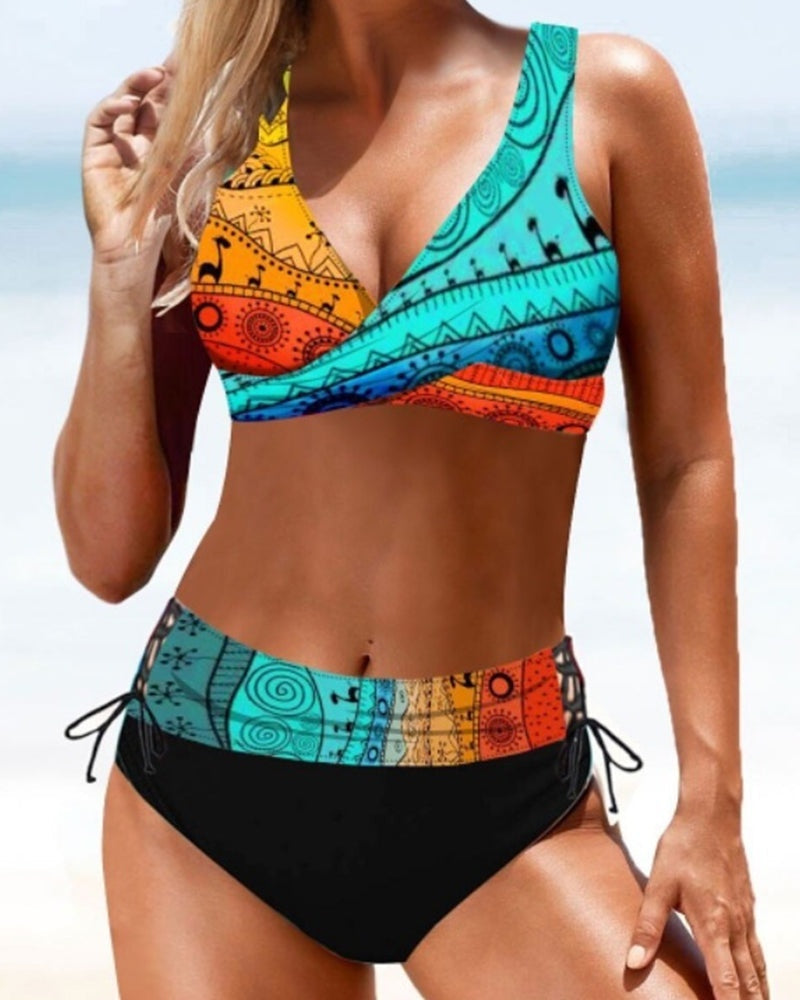 Eszter | Bikini Szett Női Mintás V-nyakú