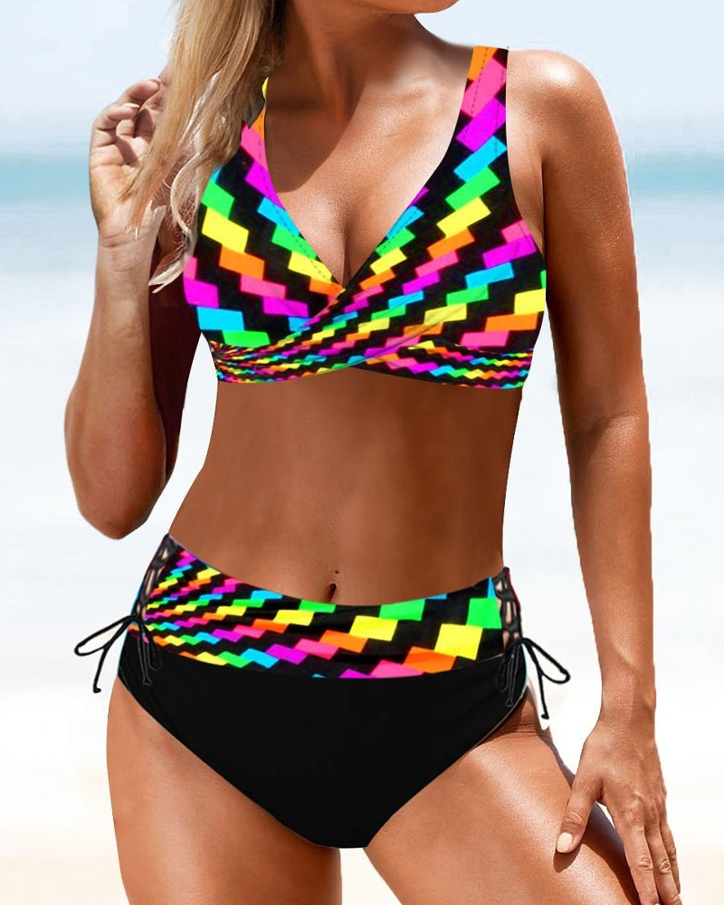Eszter | Bikini Szett Női Mintás V-nyakú