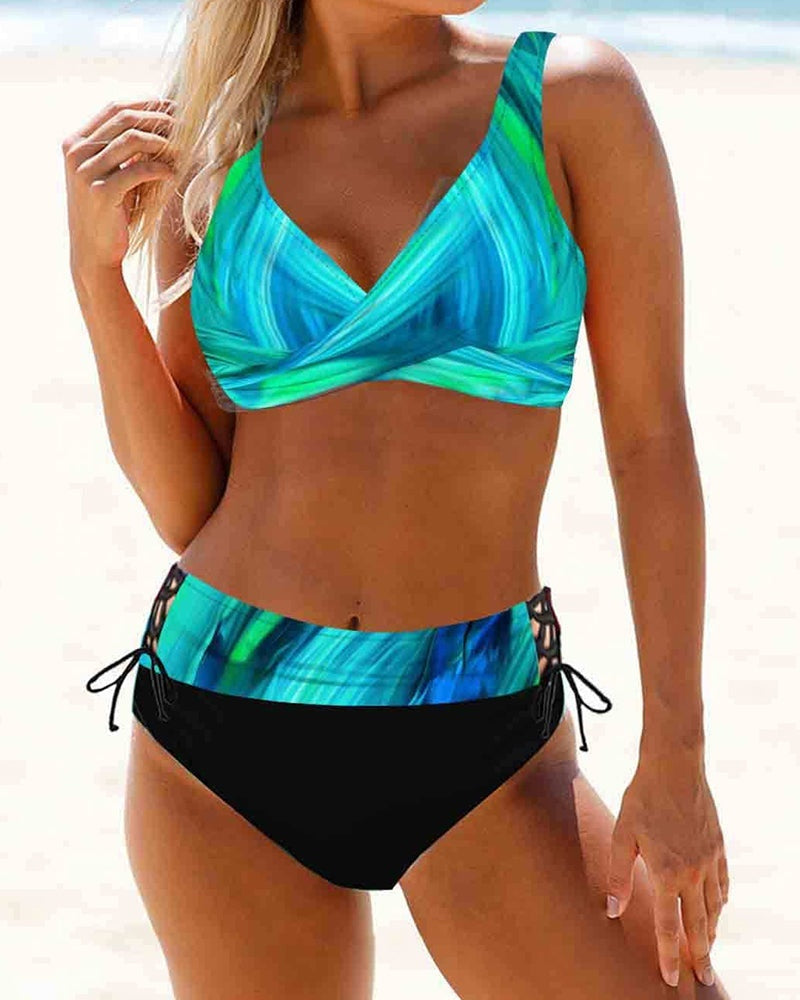Eszter | Bikini Szett Női Mintás V-nyakú