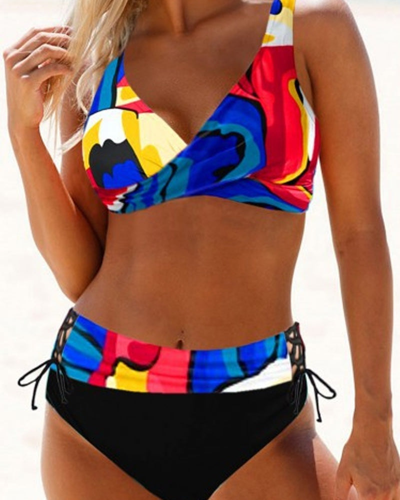 Eszter | Bikini Szett Női Mintás V-nyakú