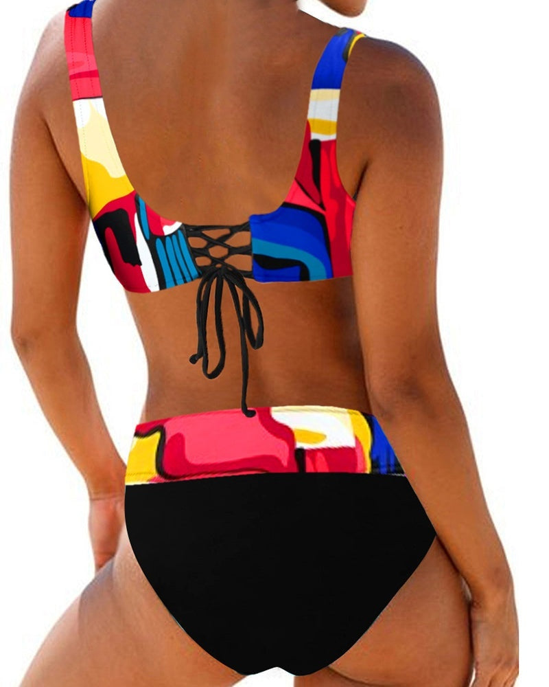 Eszter | Bikini Szett Női Mintás V-nyakú