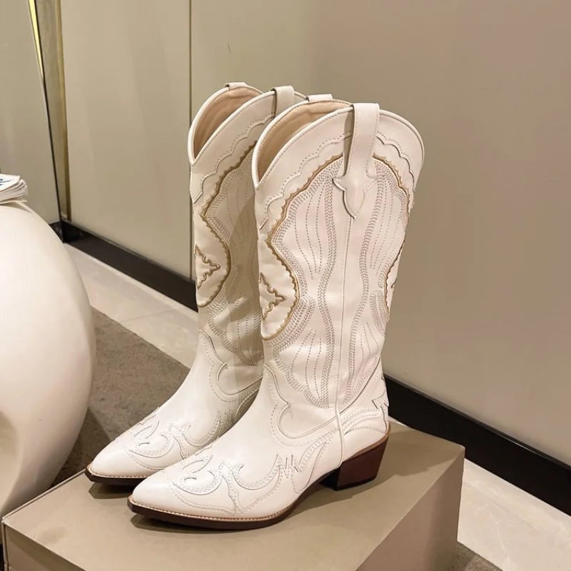 Nikolett | Cowboy Csizma Női Hímzett Hosszú Szárú