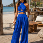 Nikolett | Palazzo Nadrág Szett Női Crop Top Nyakpántos