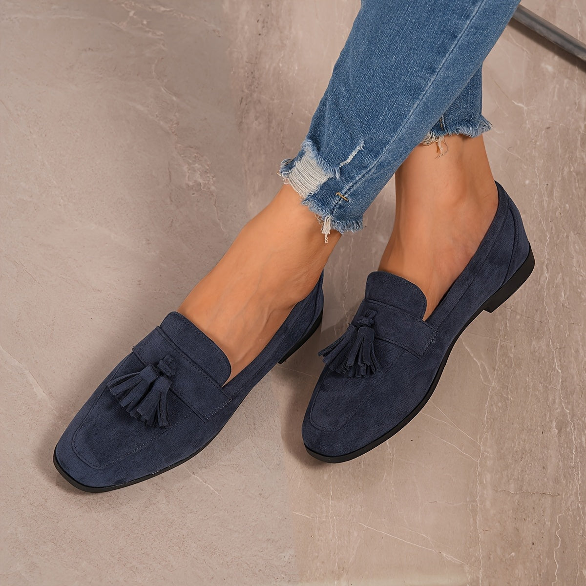 Nóra | Loafer Mokaszin Női Bojtos Velúr Lapos