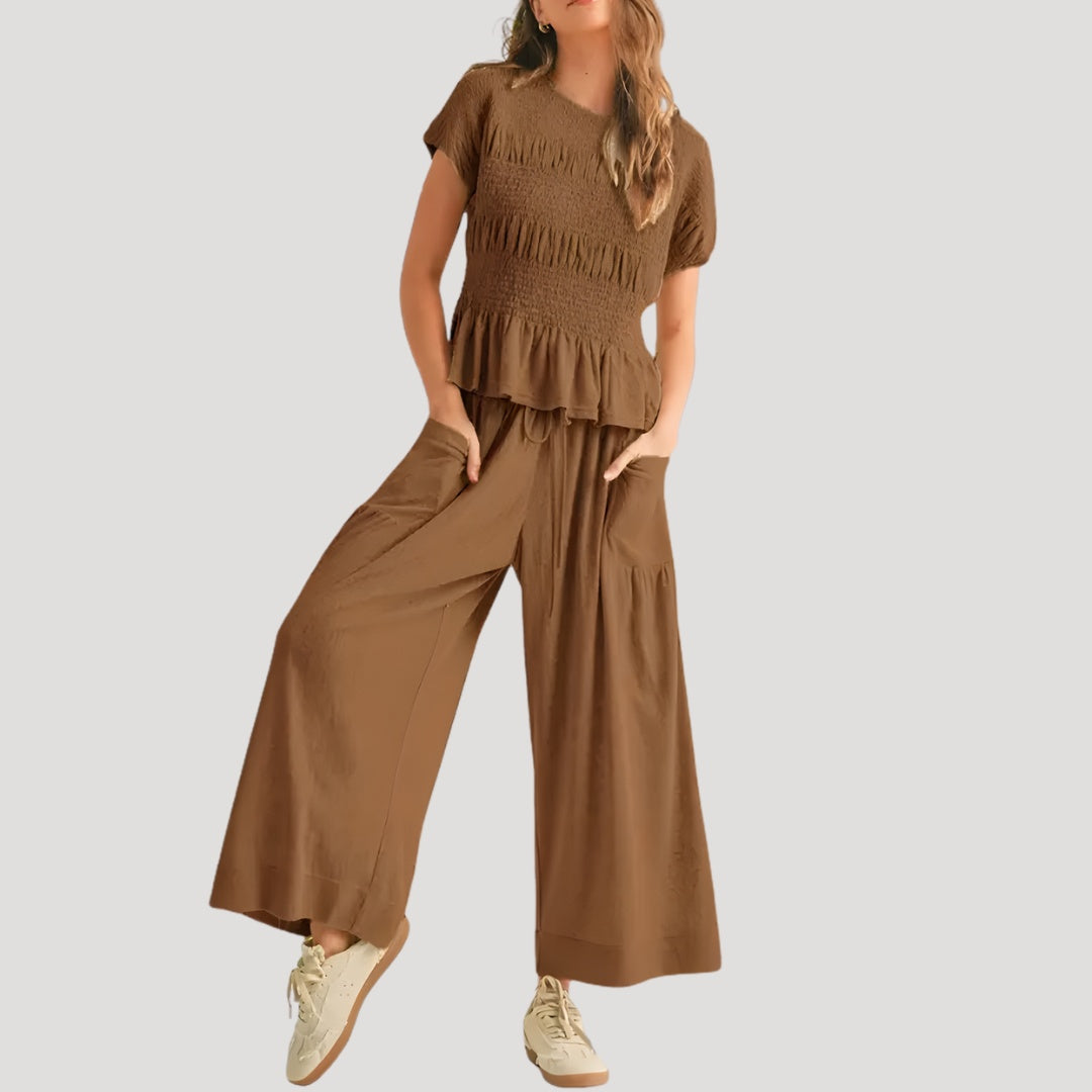 Nóra | Női Melegítő Szett Peplum Felső Széles Szárú Nadrág