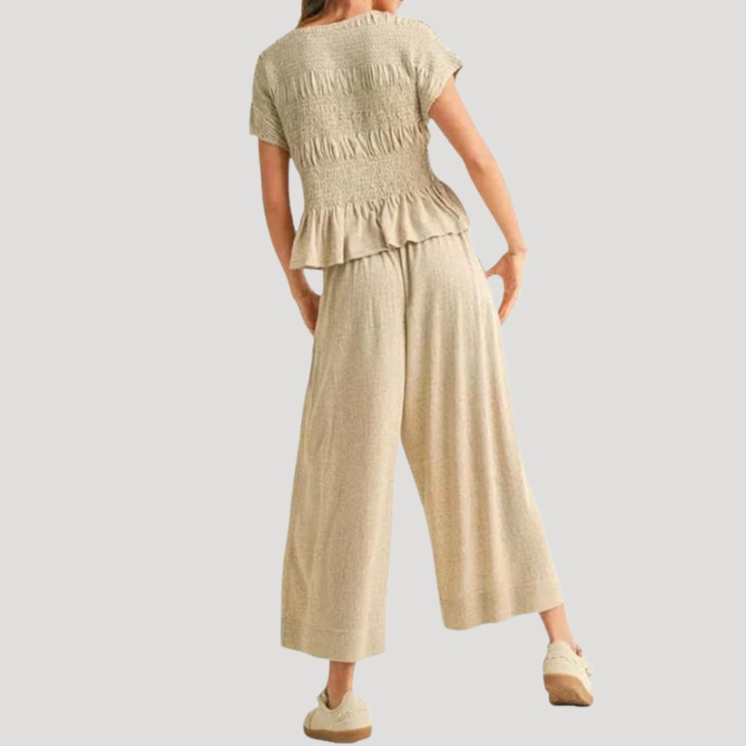 Nóra | Női Melegítő Szett Peplum Felső Széles Szárú Nadrág