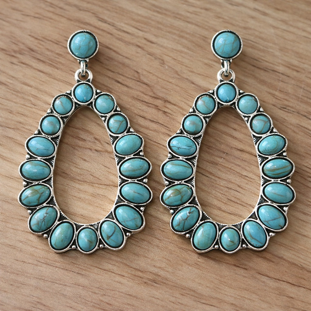 Nóra | Türkiz Köves Fülbevaló Női Lógós Ovális