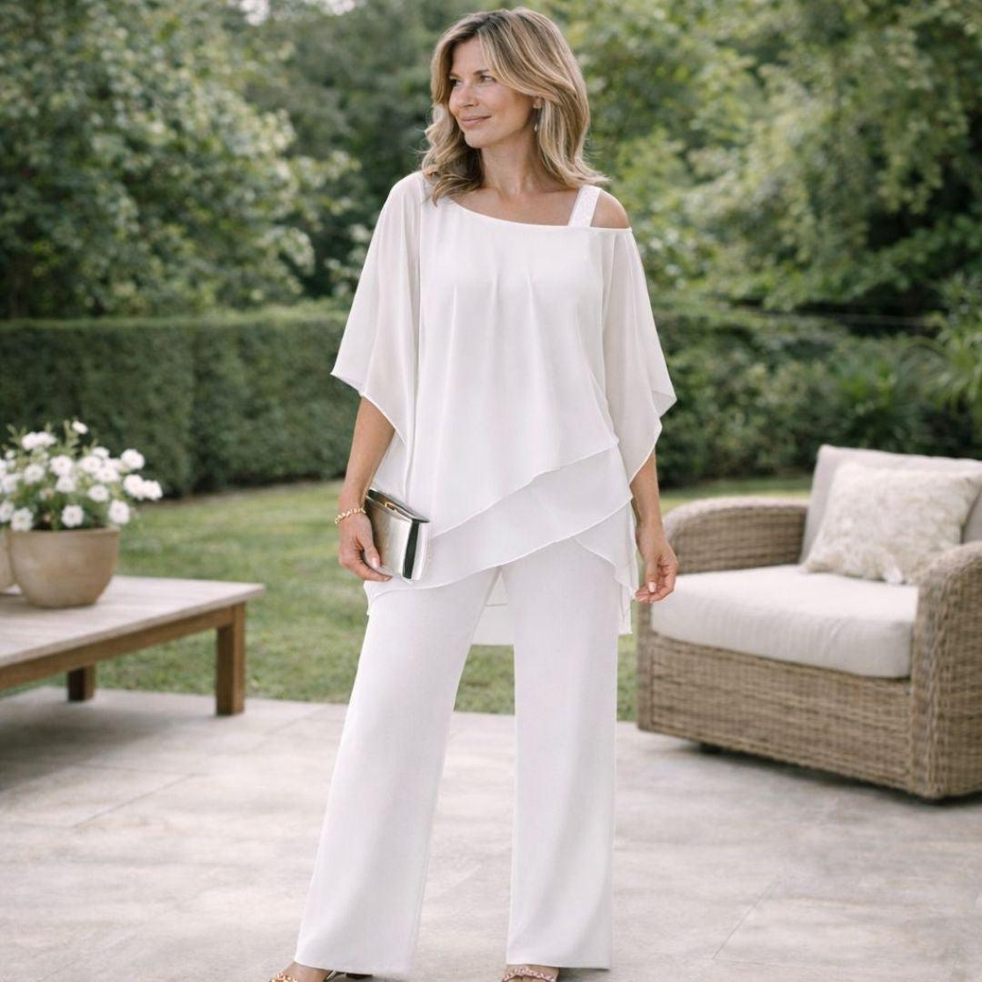 Orsolya | Elegáns Rétegzett Nadrágszett Női Sifon Felsővel