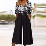 Piroska | Virágmintás Jumpsuit Női V-nyakú Széles Szárú