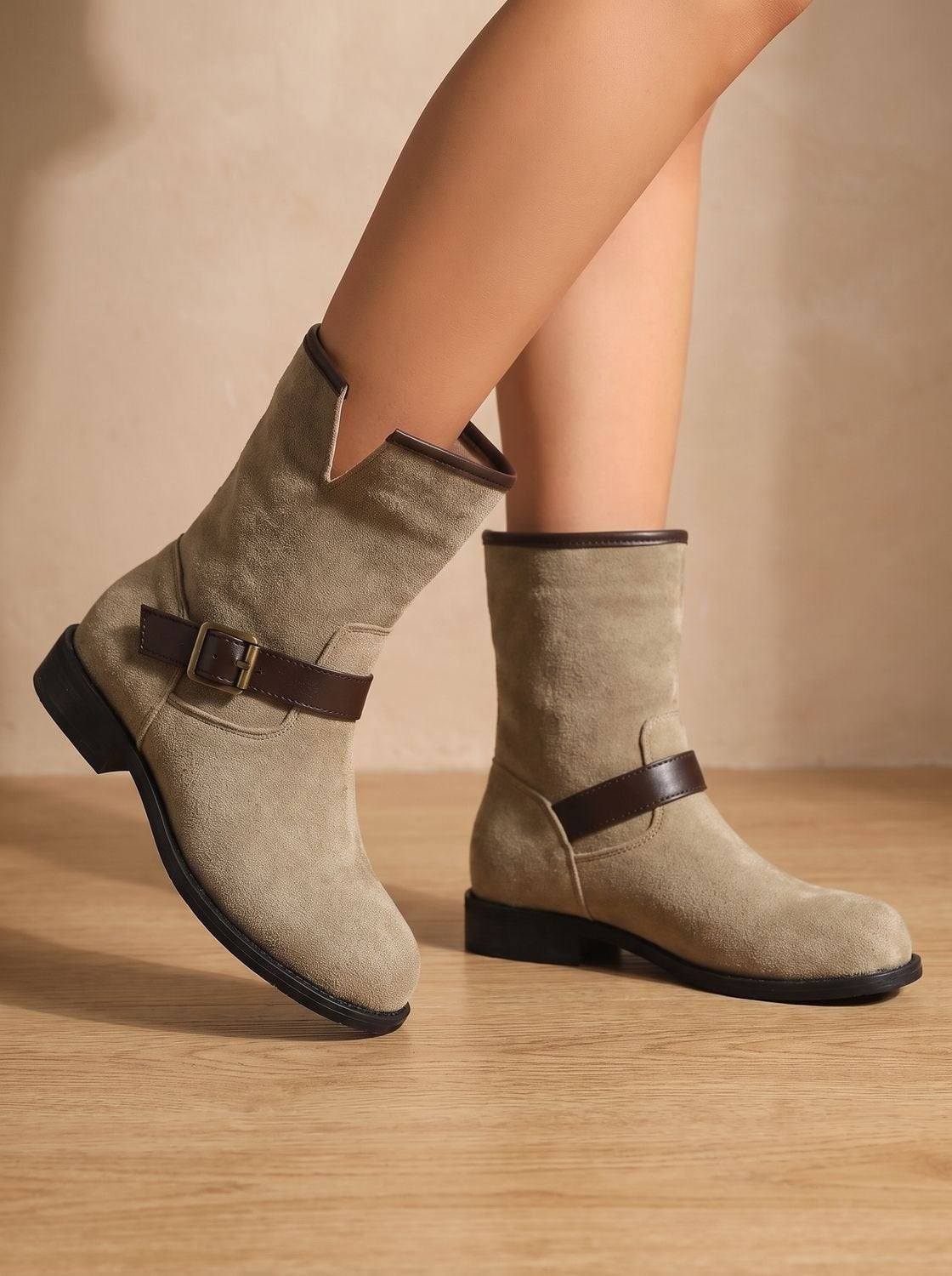 Priska | Chelsea Boots Damen Veloursleder Schnallenriemen