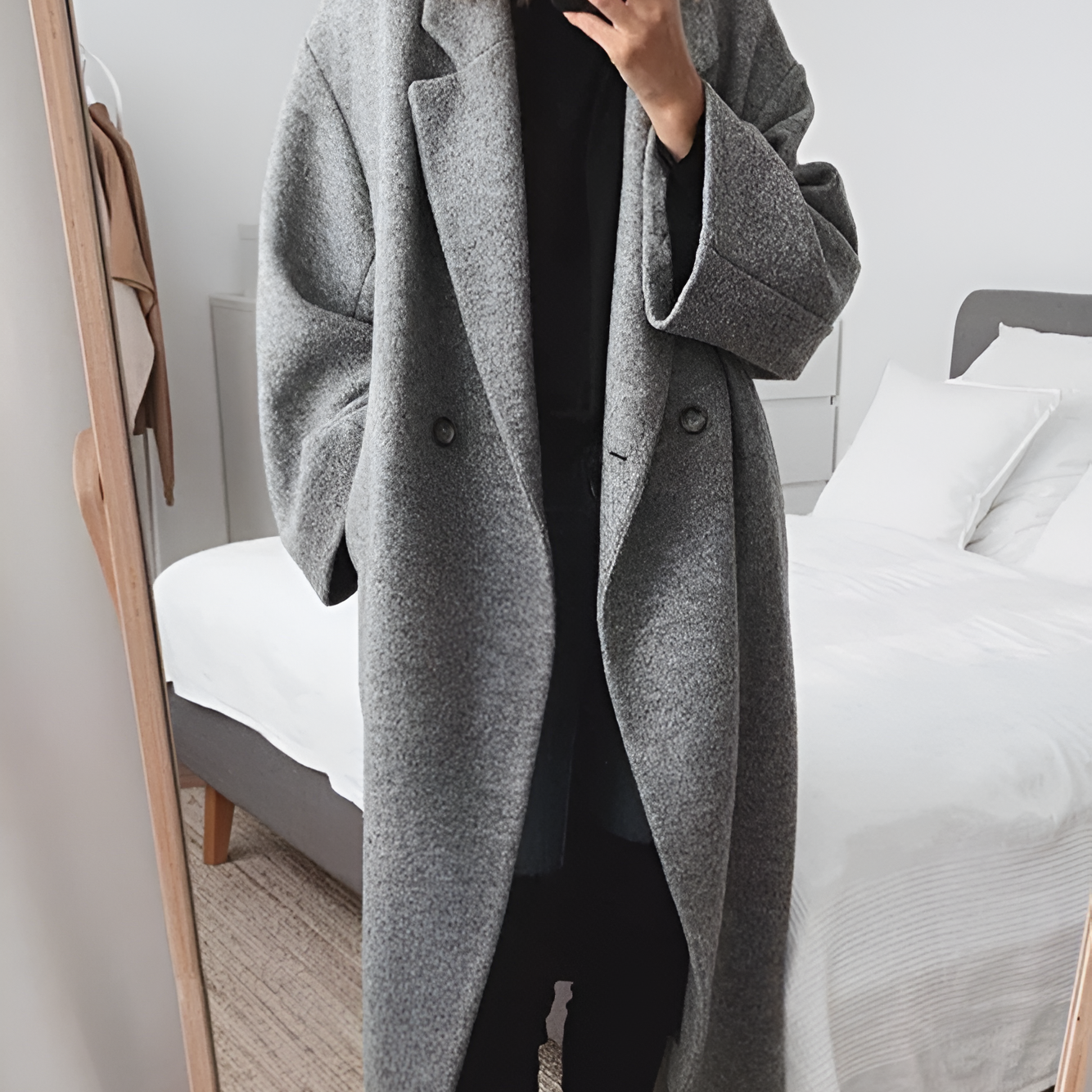 Priska | Wollmantel Damen Lang Oversized Zweireihig