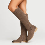 Ronja | Chelsea Boots Damen Wildleder Kniehohe Stiefel Blockabsatz