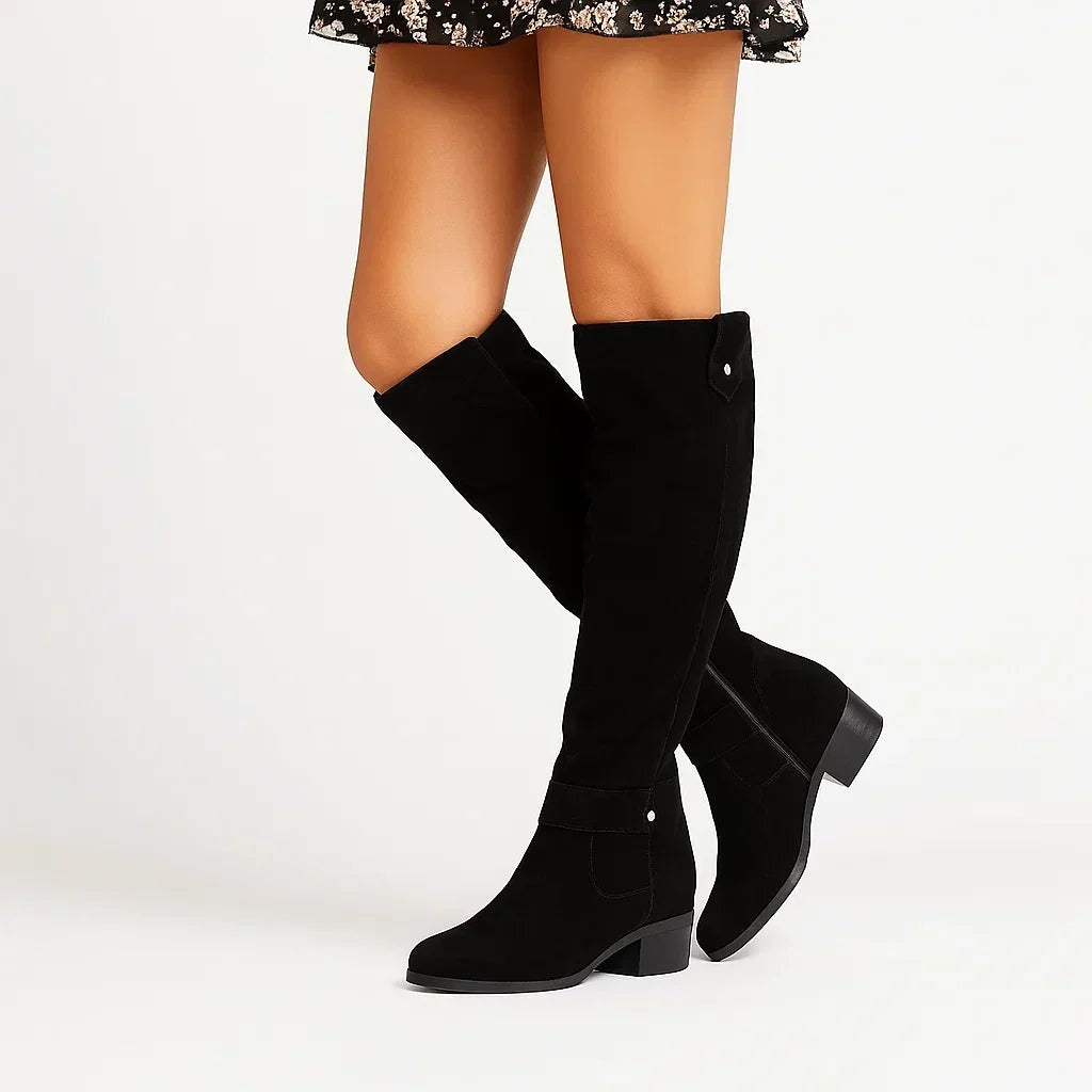 Ronja | Chelsea Boots Damen Wildleder Kniehohe Stiefel Blockabsatz