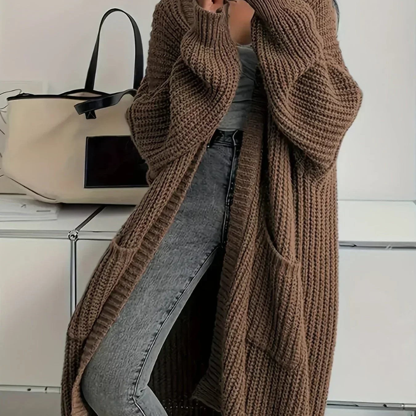 Ronja | Strickjacke Damen Lang Oversized Grobstrick