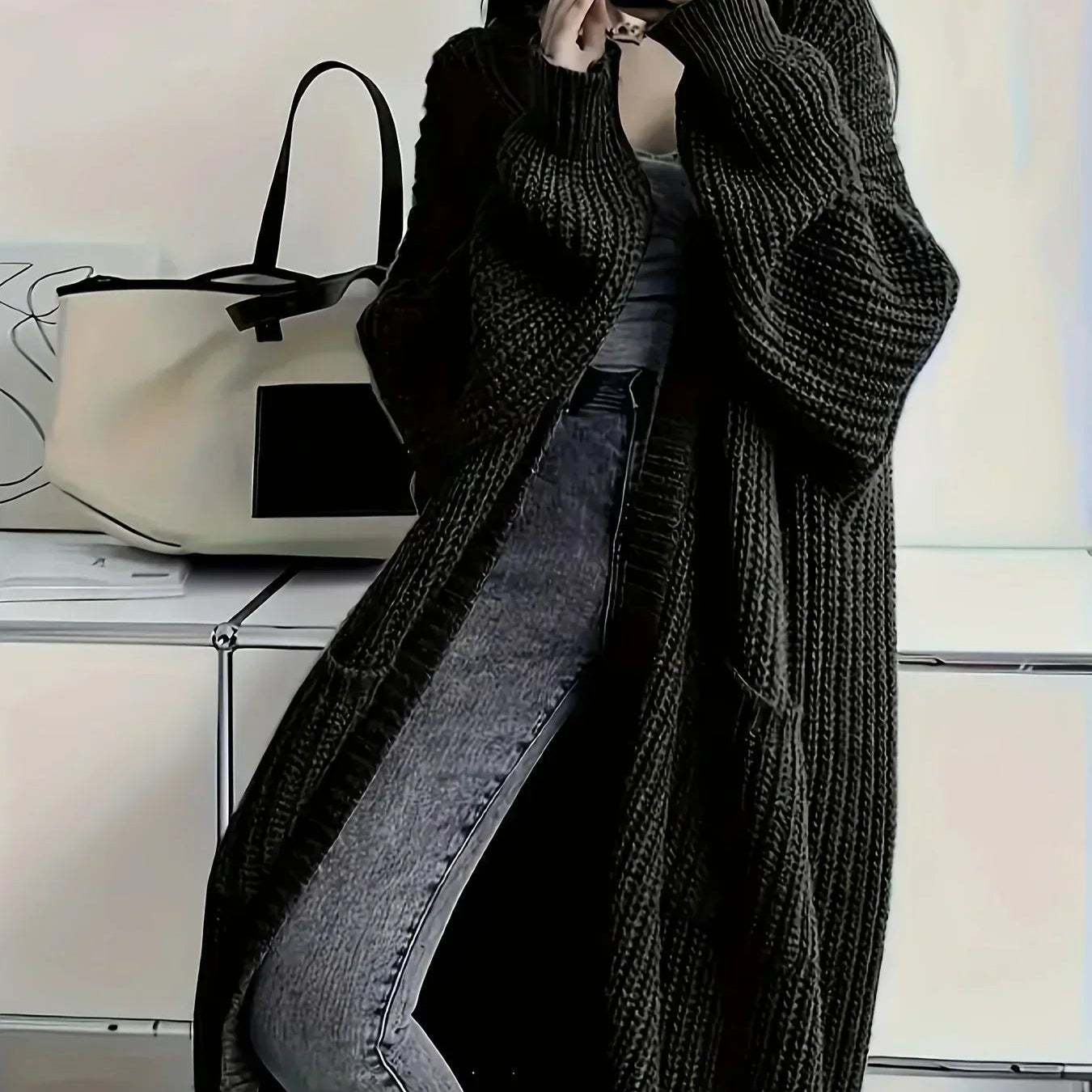 Ronja | Strickjacke Damen Lang Oversized Grobstrick