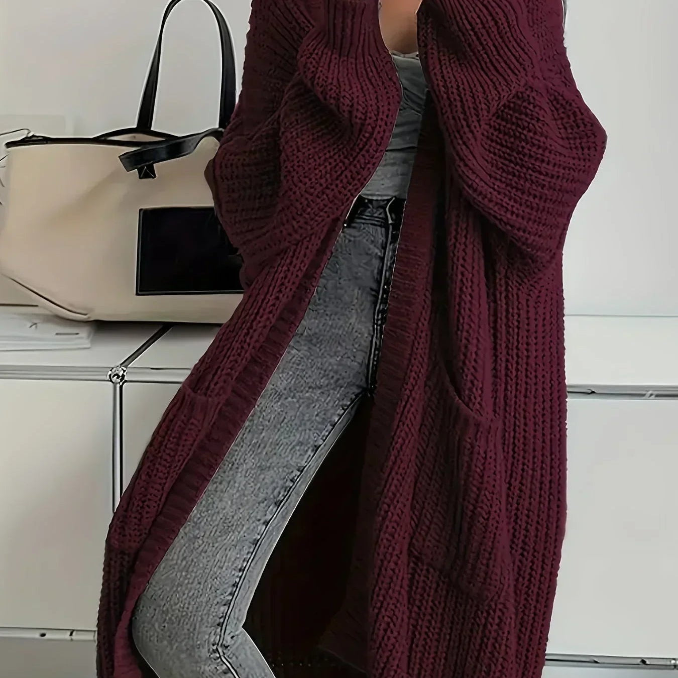 Ronja | Strickjacke Damen Lang Oversized Grobstrick