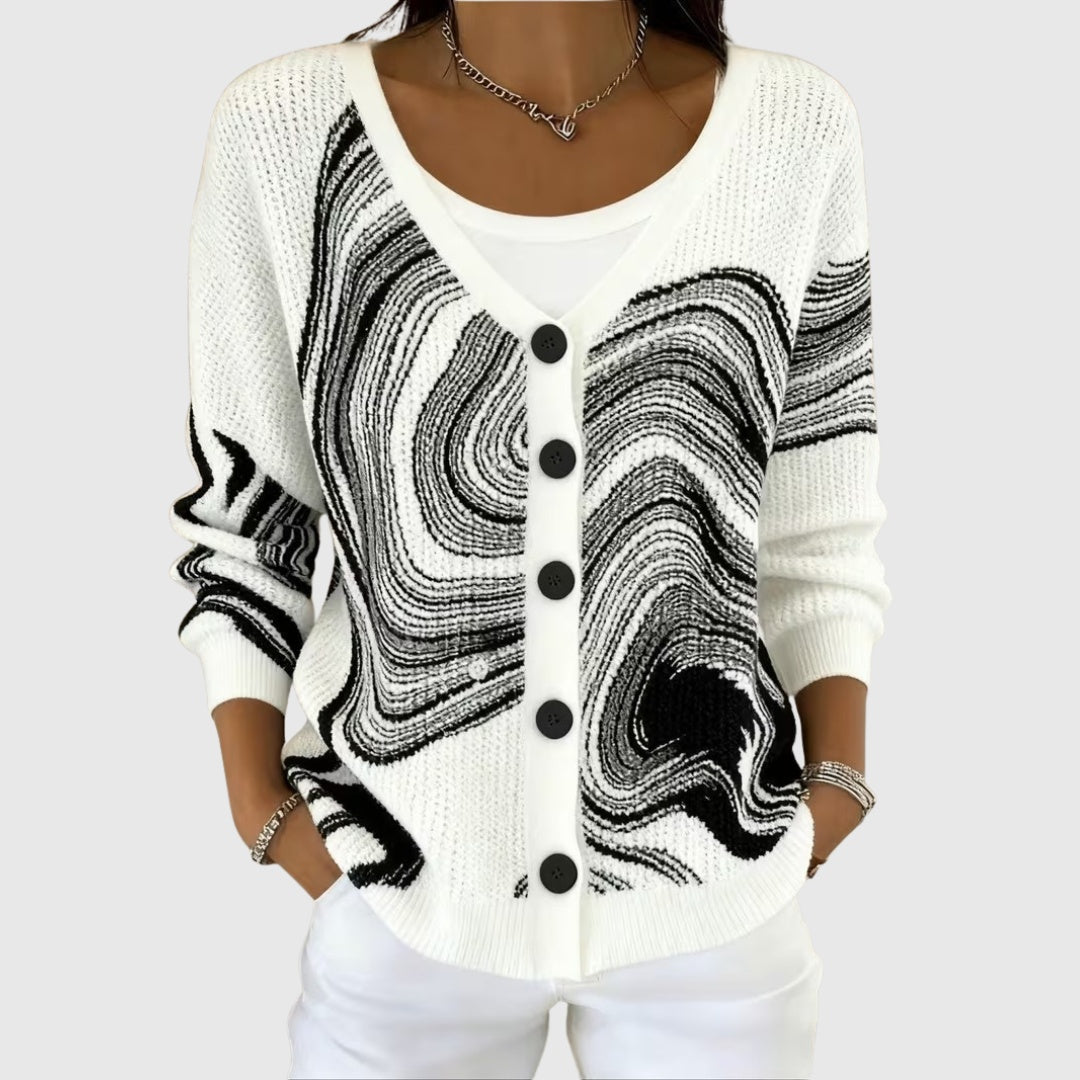 Ronja | Strickjacke Damen mit Knöpfen V-Ausschnitt Colorblock