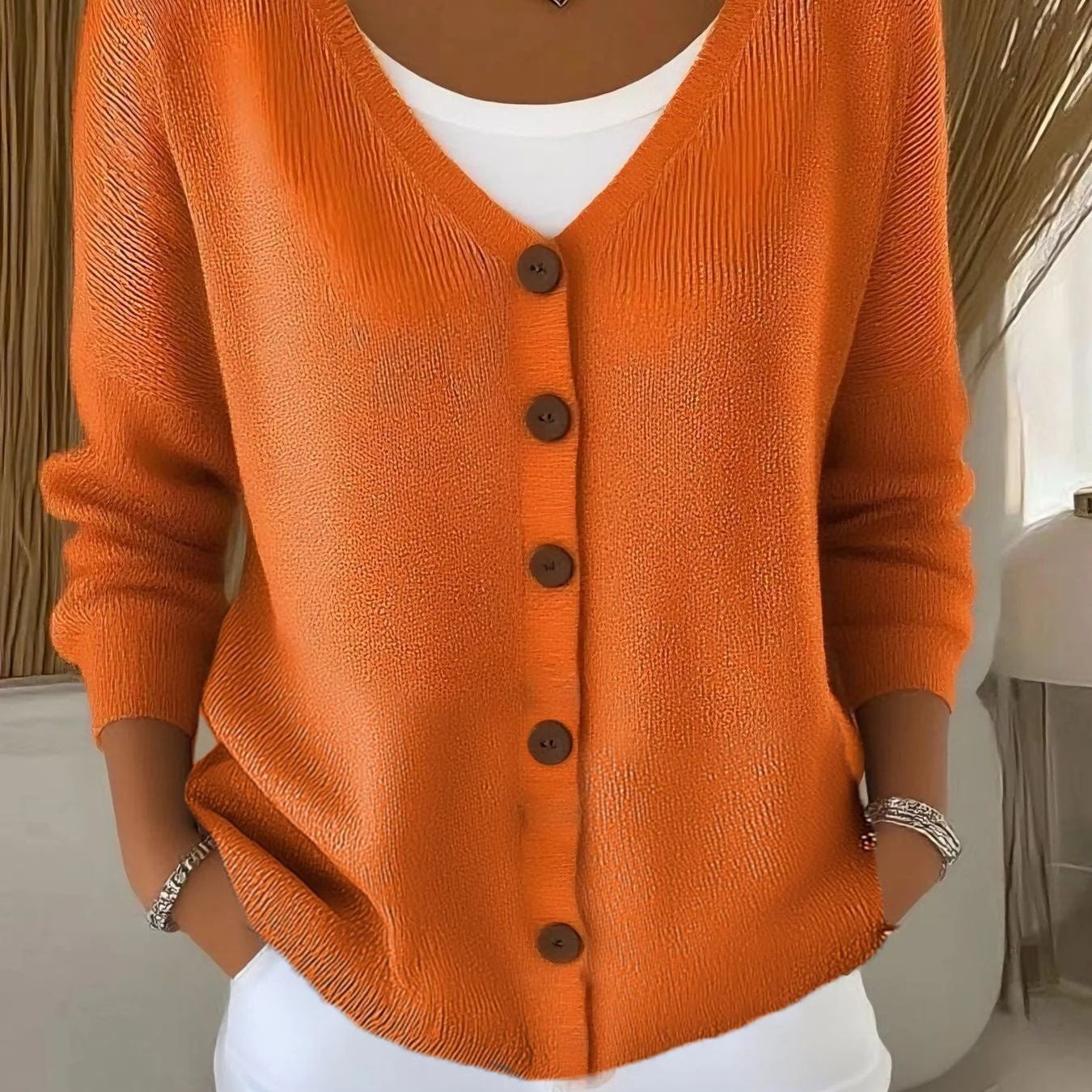 Rosalie | Strickjacke Damen V-Ausschnitt Knopfleiste Langarm