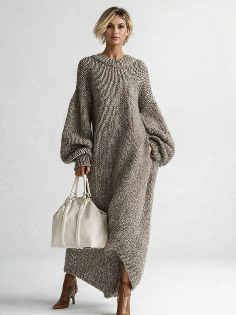 Rosalie | Strickkleid Damen Oversize Maxi Langarm Rundhals