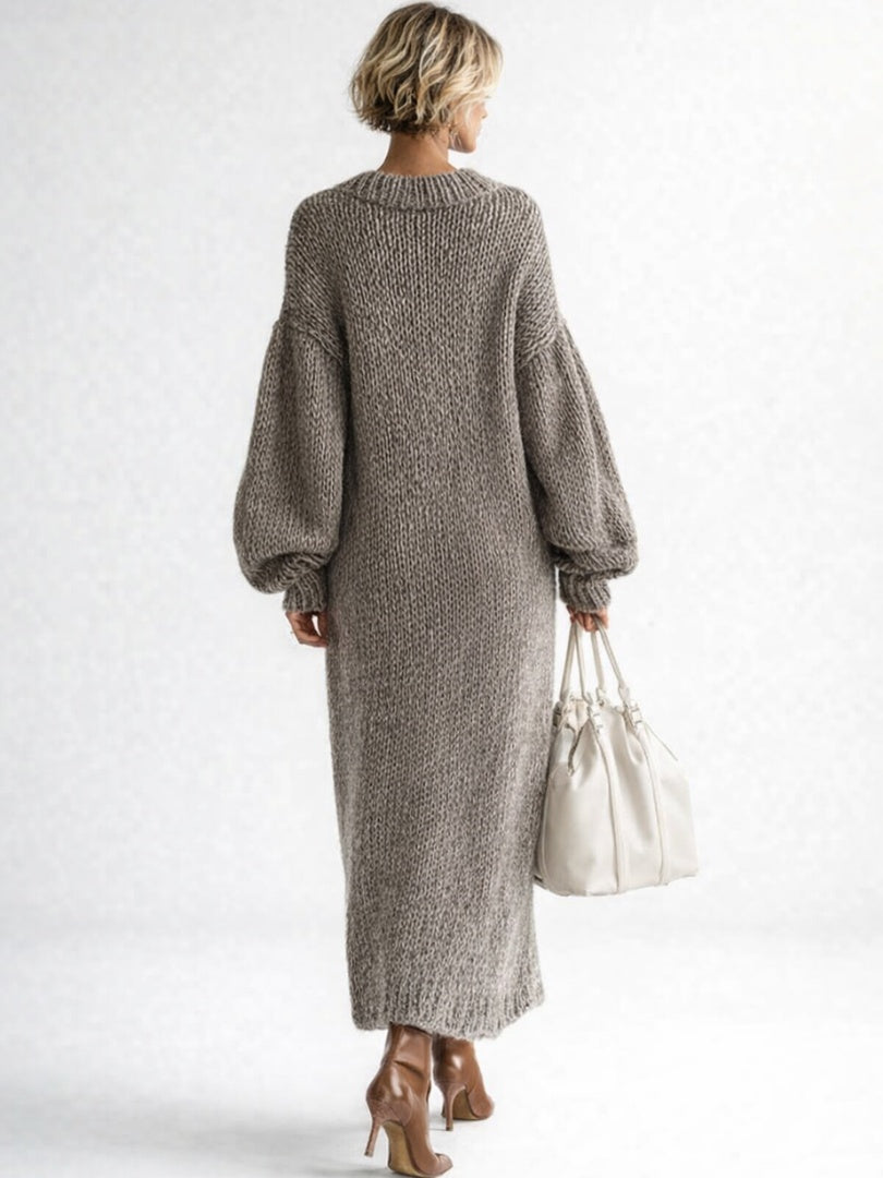 Rosalie | Strickkleid Damen Oversize Maxi Langarm Rundhals