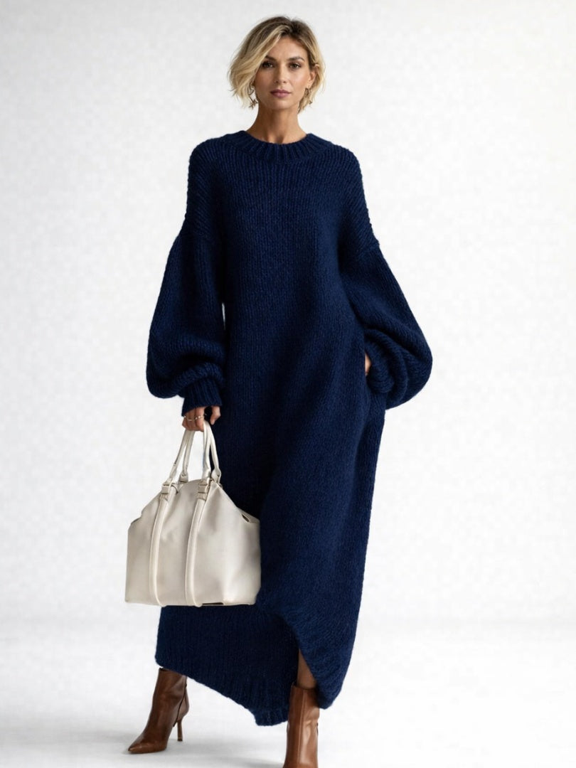 Rosalie | Strickkleid Damen Oversize Maxi Langarm Rundhals