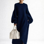 Rosalie | Strickkleid Damen Oversize Maxi Langarm Rundhals