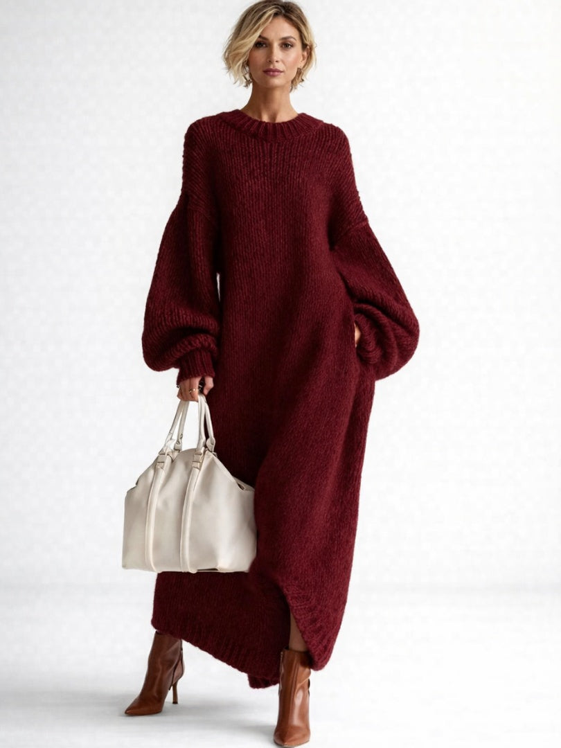 Rosalie | Strickkleid Damen Oversize Maxi Langarm Rundhals