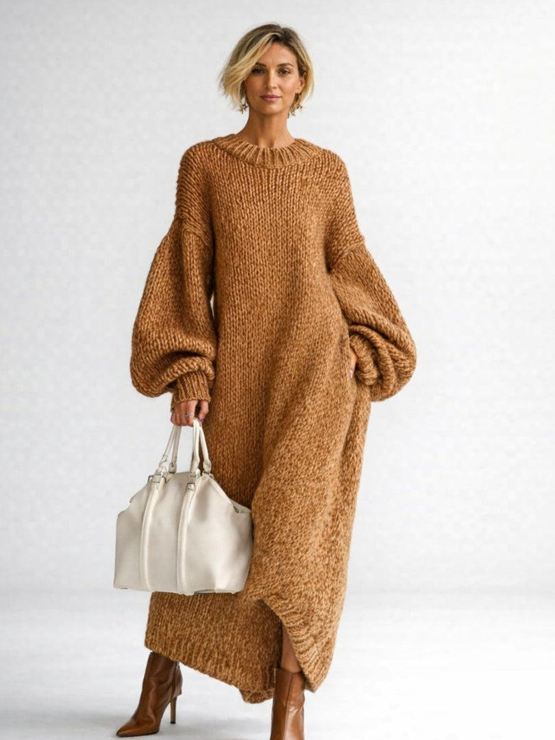Rosalie | Strickkleid Damen Oversize Maxi Langarm Rundhals