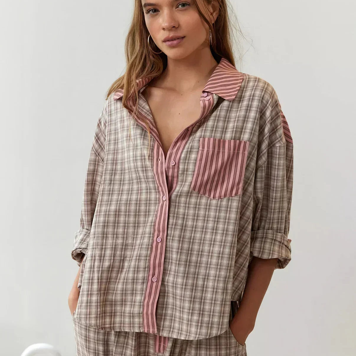 Salome | Pyjama Set Damen Kariert Gestreift Oversize