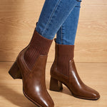 Salome | Stiefeletten Damen Blockabsatz Strickschaft Slip-on