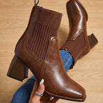 Salome | Stiefeletten Damen Blockabsatz Strickschaft Slip-on
