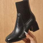 Salome | Stiefeletten Damen Blockabsatz Strickschaft Slip-on