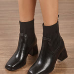 Salome | Stiefeletten Damen Blockabsatz Strickschaft Slip-on