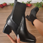 Salome | Stiefeletten Damen Blockabsatz Strickschaft Slip-on