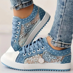 Sarolta | Denim Sneaker Női Fűzős Strassz Díszítéssel