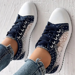 Sarolta | Denim Sneaker Női Fűzős Strassz Díszítéssel