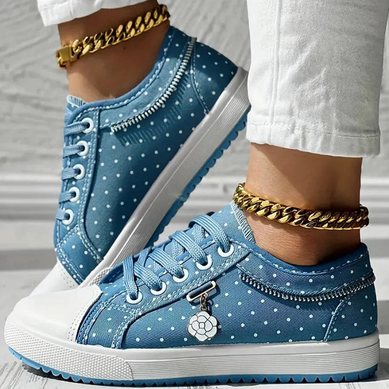 Sarolta | Denim Sneaker Női Fűzős Strassz Díszítéssel