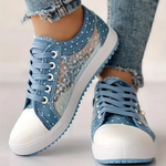 Sarolta | Denim Sneaker Női Fűzős Strassz Díszítéssel