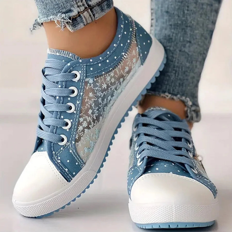 Sarolta | Denim Sneaker Női Fűzős Strassz Díszítéssel