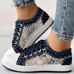 Sarolta | Denim Sneaker Női Fűzős Strassz Díszítéssel