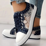 Sarolta | Denim Sneaker Női Fűzős Strassz Díszítéssel
