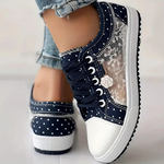 Sarolta | Denim Sneaker Női Fűzős Strassz Díszítéssel