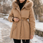 Sophia | Parka Damen mit Kunstfell Kapuze Tailliert