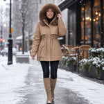 Sophia | Parka Damen mit Kunstfell Kapuze Tailliert