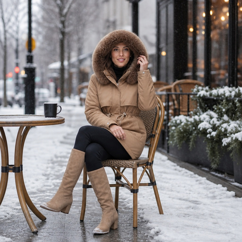 Sophia | Parka Damen mit Kunstfell Kapuze Tailliert
