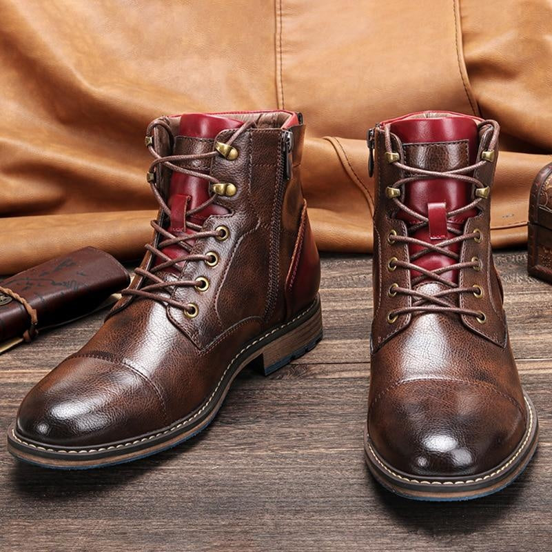 Sven | Stiefeletten Herren Leder Schnürstiefel mit Reissverschluss