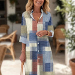 Szilvia | Alkalmi Midi Ruha Női Gombos Patchwork Mintás